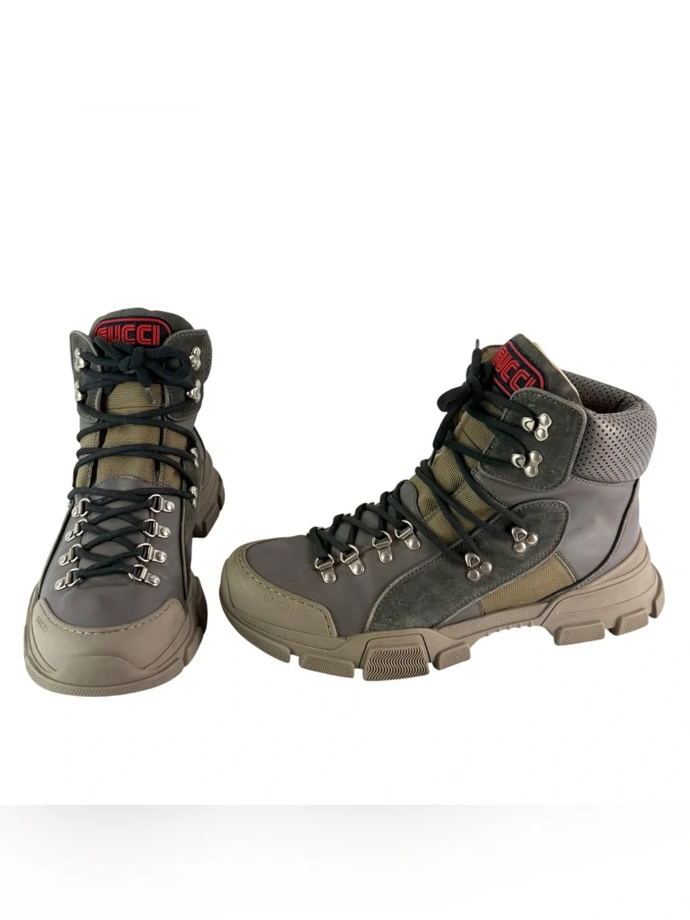 GUCCI 521679 Flashtrek Gray Leather Men Hiking Boots Made in Italy 10.5 - 11US